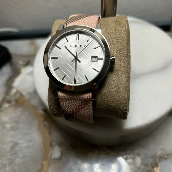 Burberry Silver Dial Watch with Beige & Black Check Strap - Picture 2 of 4